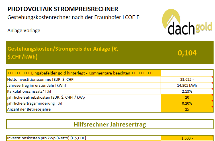 Gestehungskostenrechner bringt Transparenz bei Eigenverbrauch von Solarstrom